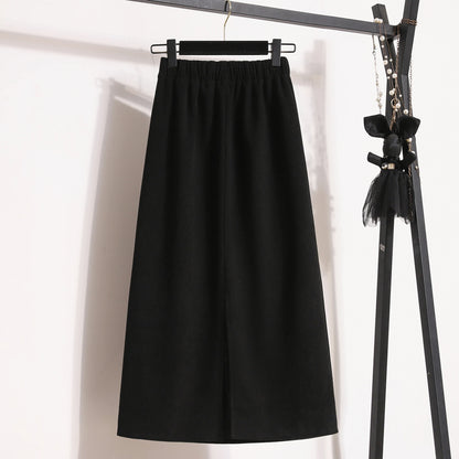 2025 Autumn Winter Plus Size Skirts Women High Waist Solid A-line Skirt Back Slit Korean Thick Elegant Fleece-lined Style Skirts