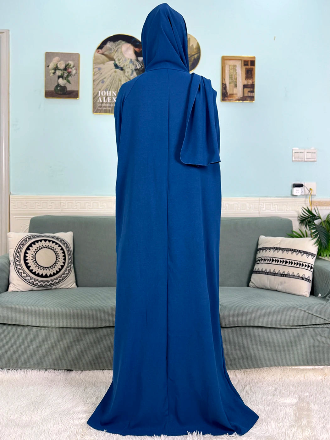 Muslim Abaya Ramadan 2025 For Women Pure Cotton Loose Prayer Femme Robe Elastic Cuffs African Dress With Connected Hijabs Scarf.