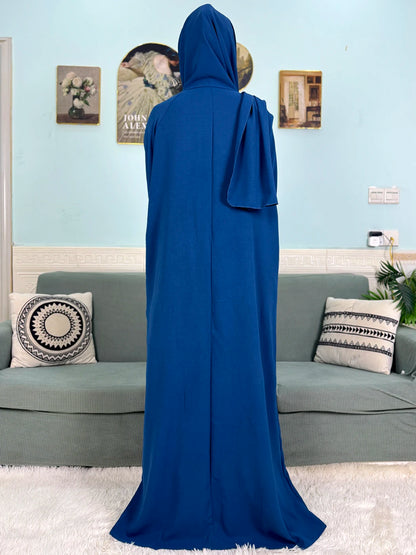 Muslim Abaya Ramadan 2025 For Women Pure Cotton Loose Prayer Femme Robe Elastic Cuffs African Dress With Connected Hijabs Scarf.