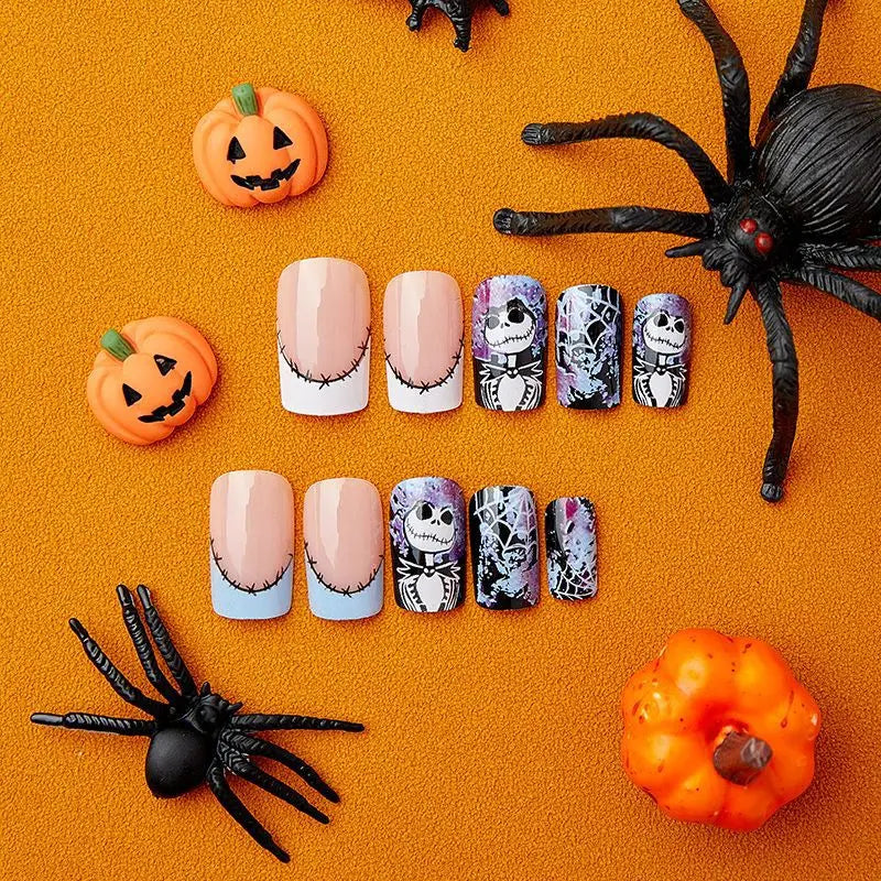 24pcs Fake Nails with Halloween Design Featuring Spider Webs and Ghosts To Create A Mysterious Holiday Atmosphere Press-on Nails.