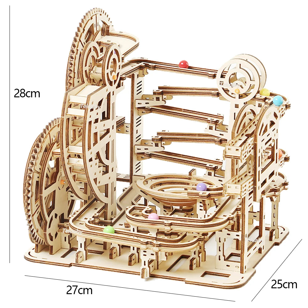 3d Wooden Puzzle Marble Runs Mechanical Puzzles Self Assembly Toy STEAM Educational Toys Model Building Kits for Kids Adult Gift.