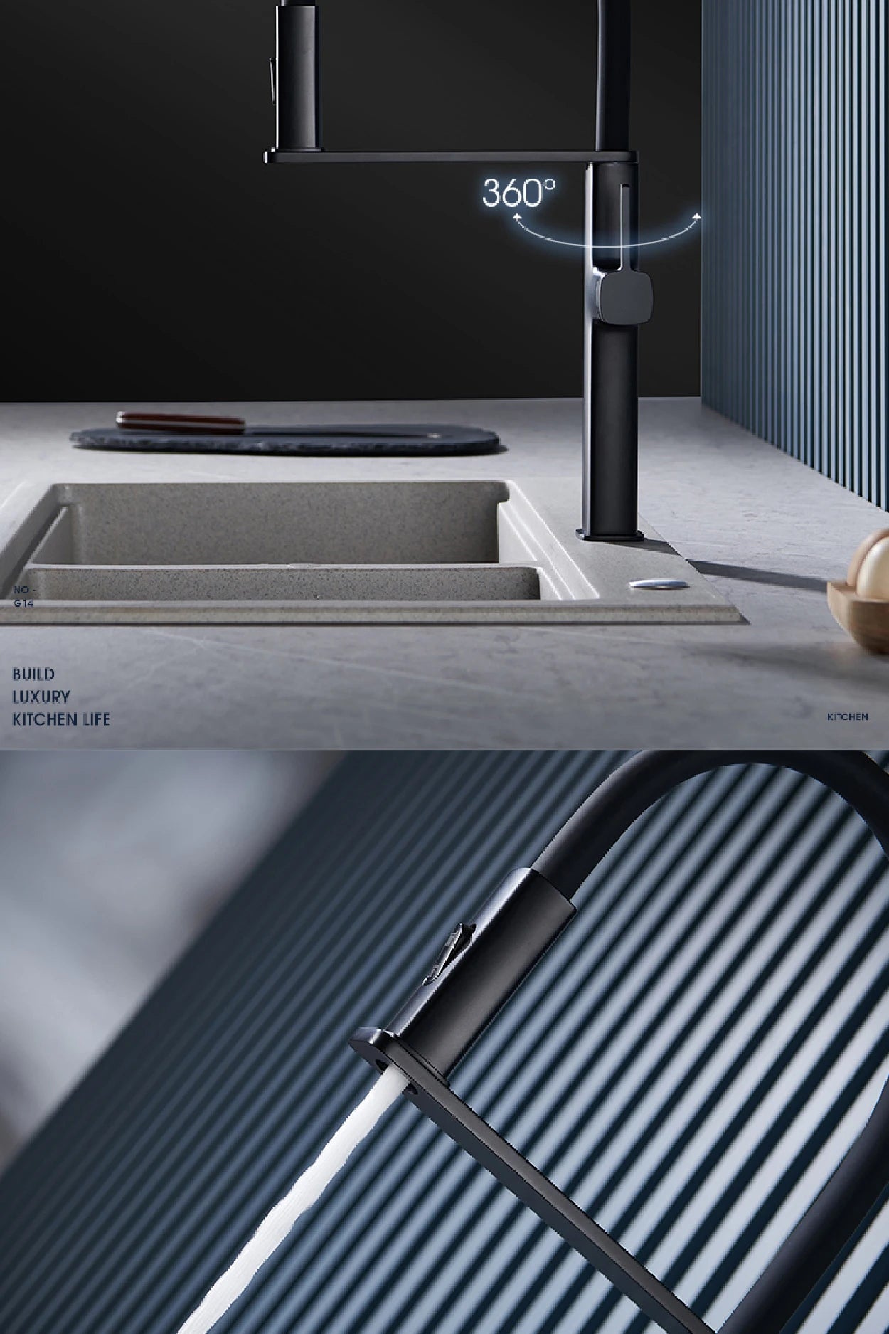 High end black brass kitchen faucet magnetic suction design 2 function single handle cold and hot dual control sink faucet