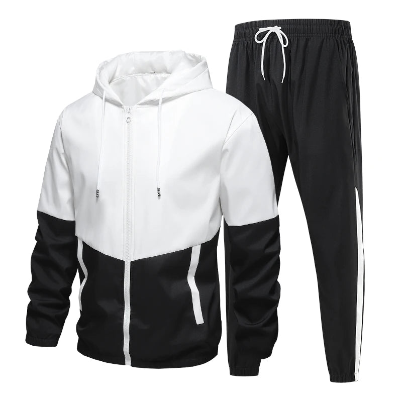 Spring and Autumn Men's Hooded Sports Leisure 2-piece Sets New Fashion Jacket and Pants Hip Hop Casual Running Sportswear Men.