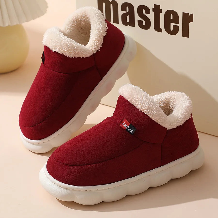 Smile PoP Winter Plush Men Cotton Shoes Warm Plush Men House Slippers Outdoor Soft Non Slip Women's Shoes Casual Furry Men Shoes
