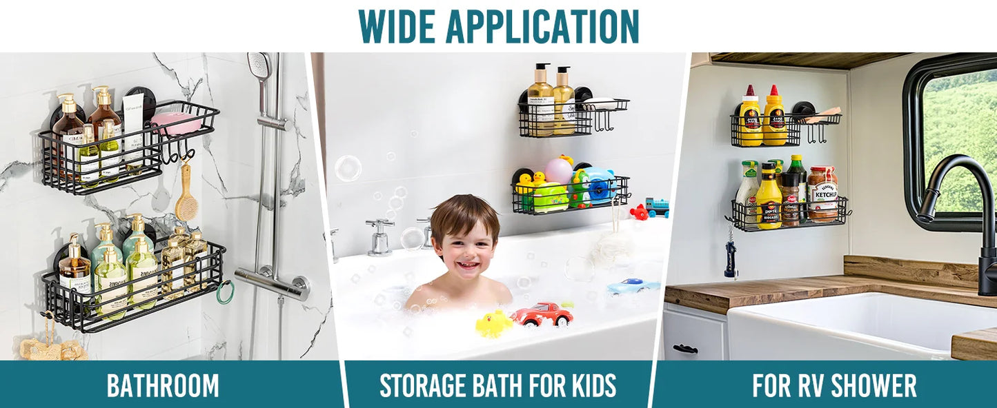 TAILI Dusch-Caddy mit Saugnapf, 2er-Pack mit Haken und Seifenhalter, robuster Badezimmer-Dusch-Organizer, ohne Bohren von Duschregalen