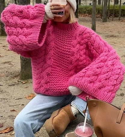 Damen lose dicke Linie Strick pullover o Hals Laterne Ärmel Strickwaren Herbst Winter solide passen alle Pullover Mode Pullover