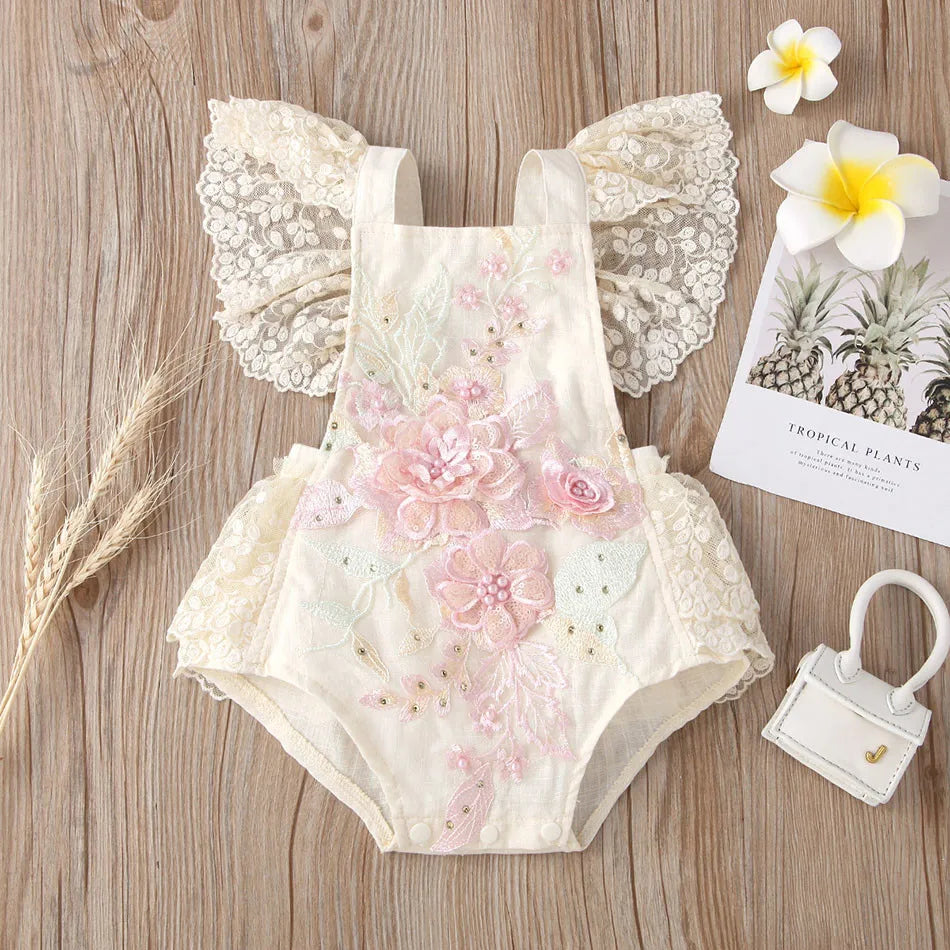 Sommer Baby Kleidung Kleinkind Junge Mädchen Floral Applikationen Body Kleinkind Kinder Rüschen Spitze Strampler Baby Einteiliges 0-24 monate.