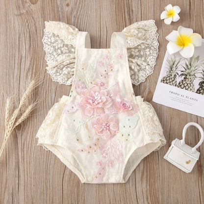 Sommer Baby Kleidung Kleinkind Junge Mädchen Floral Applikationen Body Kleinkind Kinder Rüschen Spitze Strampler Baby Einteiliges 0-24 monate.