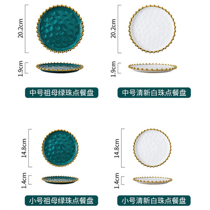 Ceramic Western Dinner Plate Phnom Penh Creative Green Relief Sculpture Steak Dessert Dish Meal Snack Fruit Salad Flat Plate.