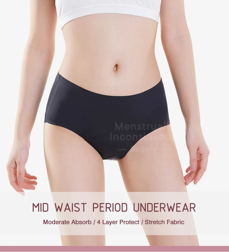 Seamless 4-Layer Menstrual Panties Mid-brief Breathable Reusable Leakproof Underwear for Women Fast Absorption.