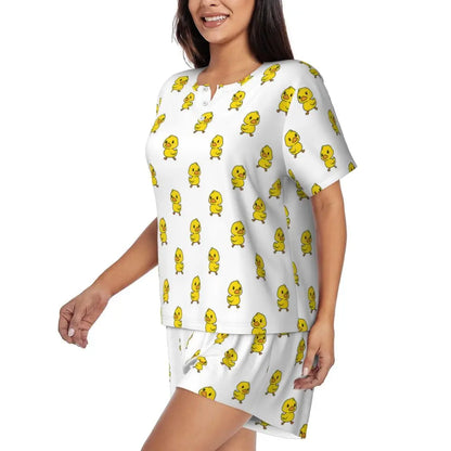 Benutzerdefinierte Frauen Gelb Klassische Gummi Ente Pyjamas Set Gedruckt Zwei-stück Pj Sets Kurzarm Nachtwäsche Loungewear