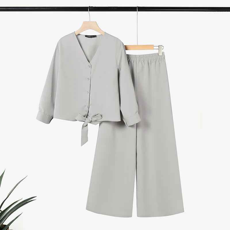 2025 ZANZEA Autumn Outfits 2PCS Women Work Matching Sets Fashion Spring Long Sleeve Blouse Pant Sets Casual Solid OL Tracksuits
