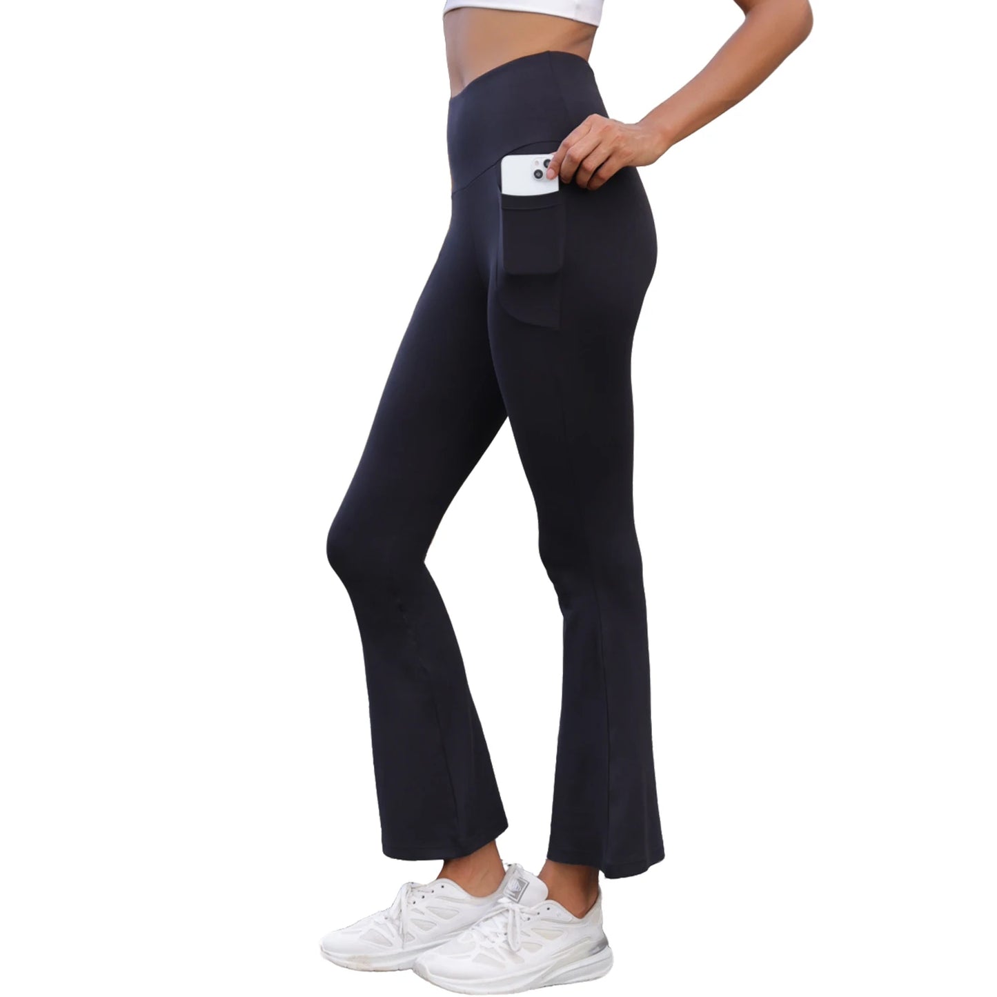 Women's Super Soft Flare Pants with Pockets High Waisted Tummy Control Workout Yoga Push Up Gym  Fitness Leggings Bell Bottoms.