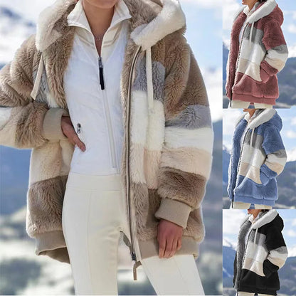 Übergroße Jacke für Frauen 2023 Neue Herbst Winter Warme Plüsch Tasche Mit Kapuze Streetwear Lose Dame Oberbekleidung Mantel Roupas Feminina