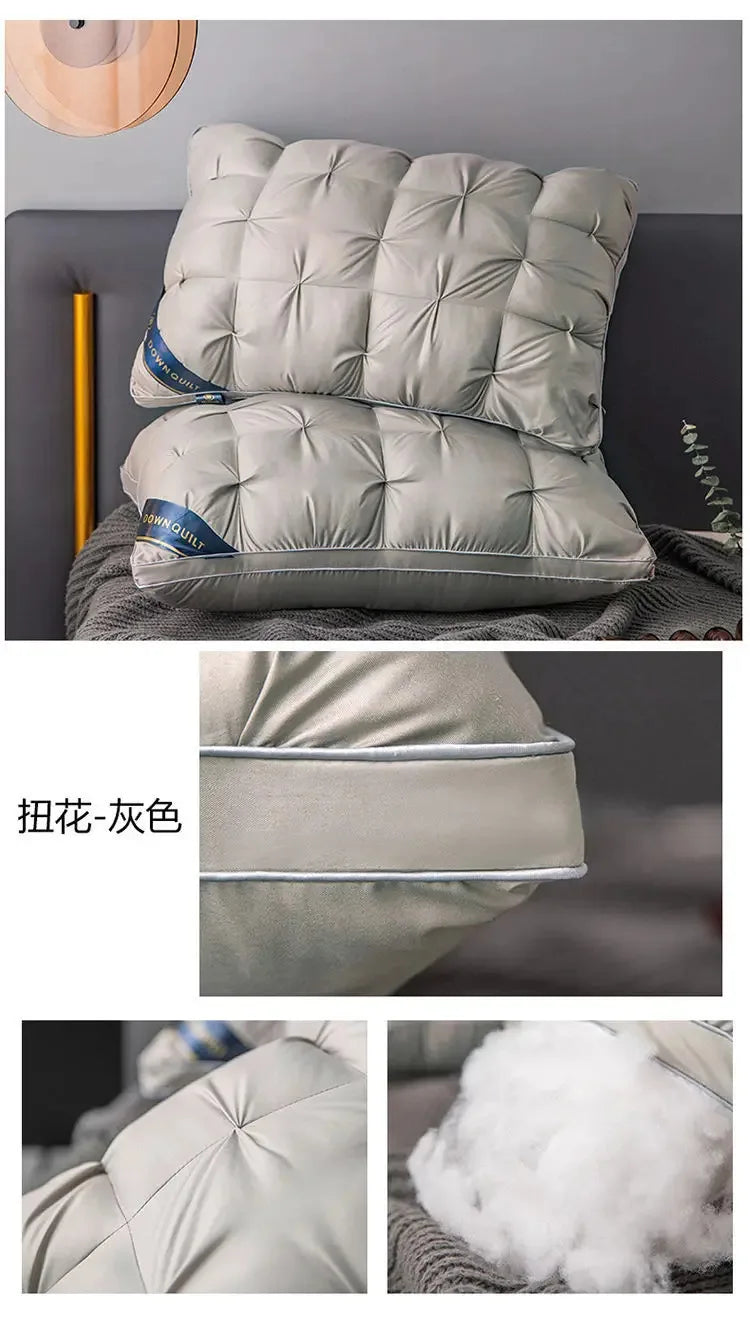 New Hilton Twisted Flower Bread Pillow Feather Velvet Neck Protection Hotel Pillow Core Single Person Not Easy to Collapse.
