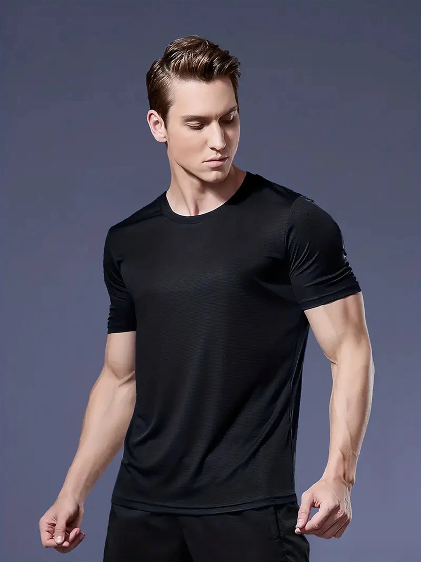 Round Neck T-Shirt 4-Color Black and White Gray Navy Ultra-Light Men's Quick-Drying Breathable Sweat-Absorbent Shirt Suitable Fo.