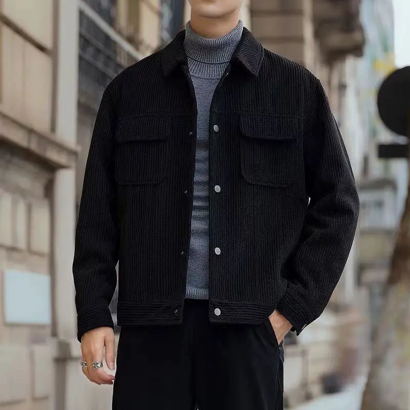 2025 Autumn and Winter Casual Retro Corduroy Workwear Collar Jacket Men's Korean Style Trendy Slim Fit Coat.