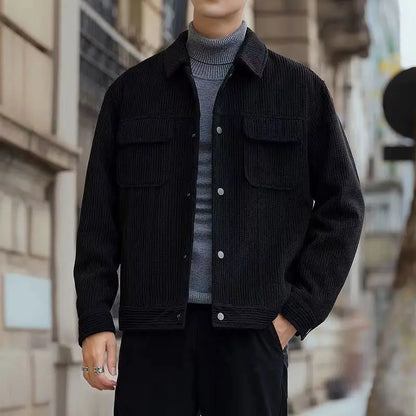 2025 Autumn and Winter Casual Retro Corduroy Workwear Collar Jacket Men's Korean Style Trendy Slim Fit Coat.