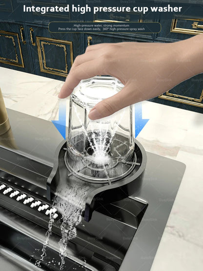 Stainless Steel Kitchen Sink Waterfall Outlet Faucet Multifunctional Large Single Slot Convenient Dishwashing and Vegetable Sink