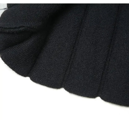 Korean Fashion Autumn Winter Women Solid Elastic High Waist Lace Patchwork Simplicity Mid-length A-line Pleated Knitted Skirt