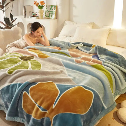 Red Rose Pattern Plush Blanket Upgraded Thickened Cold Resistant Quilt Multi Purpose Machine Wash Skin Friendly Bedding Sheet