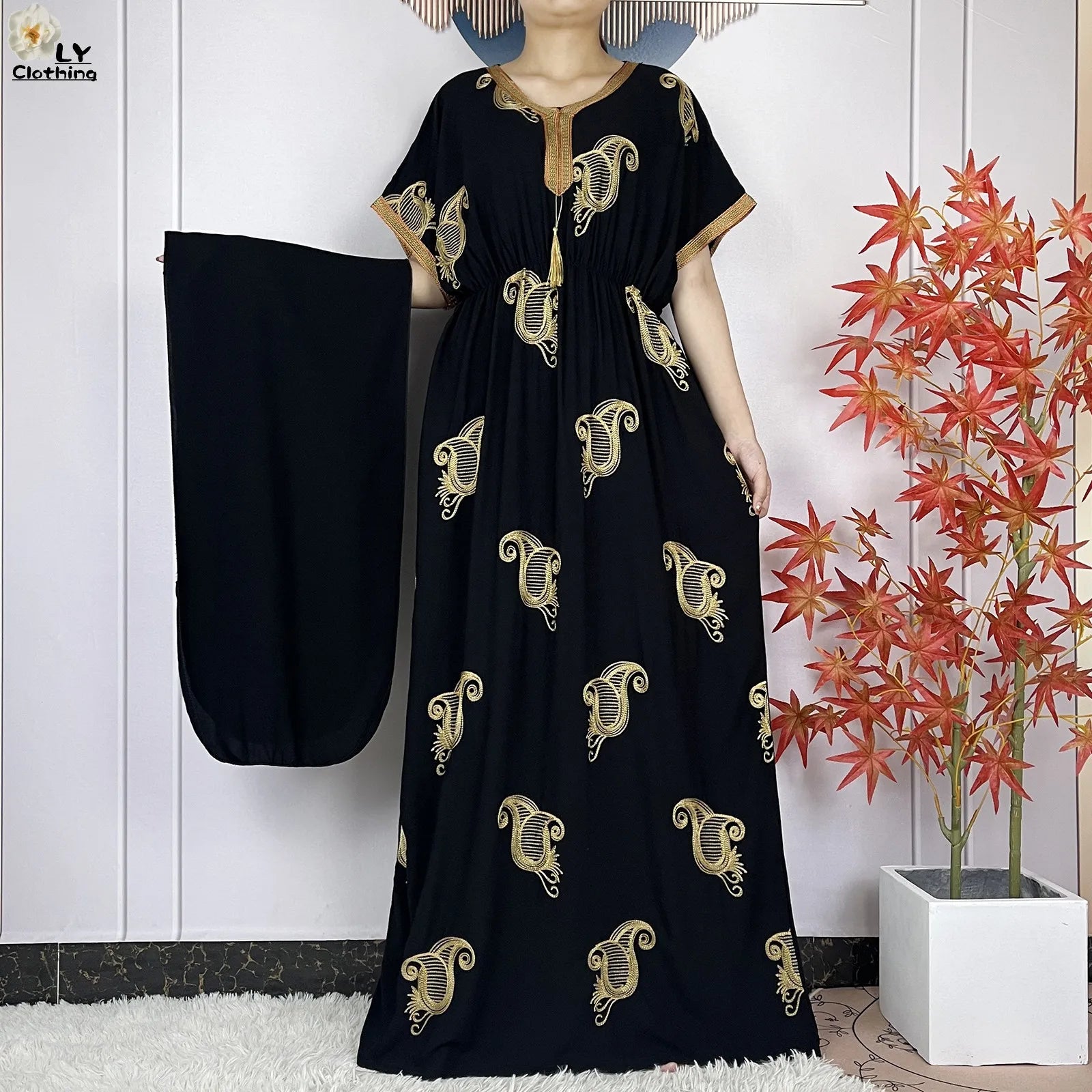 New Dubai Fashion Women Party Evening Dress 2024 Summer Short Sleeve Elasticity Embroidery Femme Robe African Islam Loose Abaya.