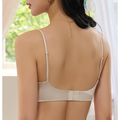 Birdtree 19MM 93% Mulberry Silk 7% Spandex Solid Bra,Women Satin 3/4 Cup U-shaped Back Soft Breathable Sling Underwear A59124JF.
