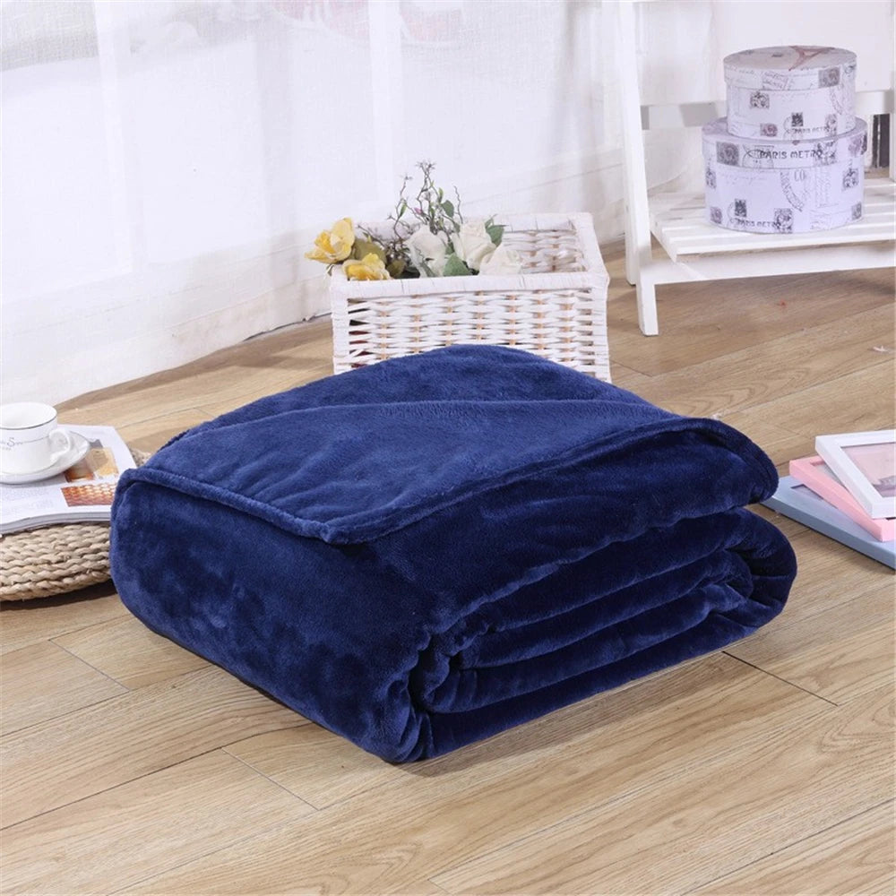 230GSM Coral Fleece Flannel Blankets For Beds Solid Blue Pink Soft Warm Thin Bedspread Sofa Cover Faux Fur Plaid Blanket.
