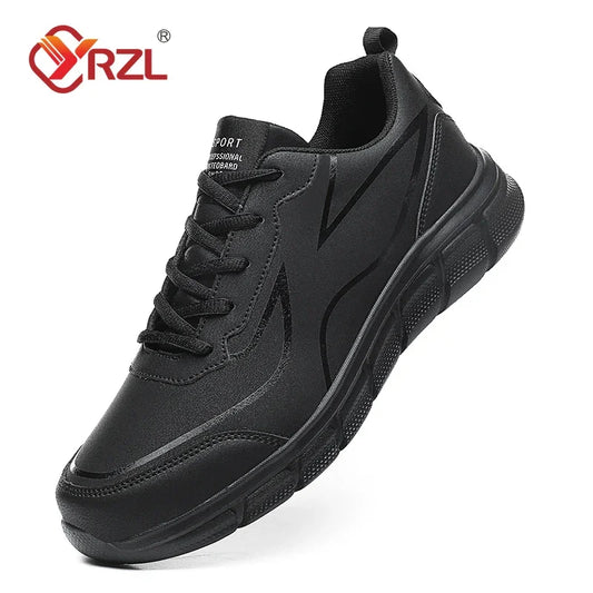 YRZL Black Running Shoes Leather Waterproof Athletic Sneakers Men Wear-resistant Men Walking Sport Shoes Comfortable Men Shoes.
