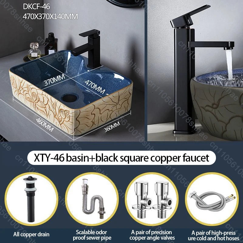 Retro Keramik Badezimmer Waschbecken Arbeitsplatte Waschbecken Künstlerische Eitelkeit Schüssel für Zuhause Keramik Gefäß Waschbecken Theke Waschschüssel Vintage