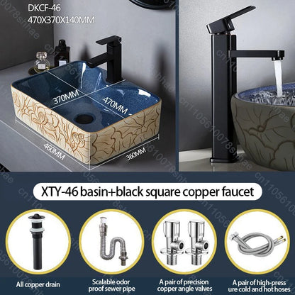 Retro Keramik Badezimmer Waschbecken Arbeitsplatte Waschbecken Künstlerische Eitelkeit Schüssel für Zuhause Keramik Gefäß Waschbecken Theke Waschschüssel Vintage