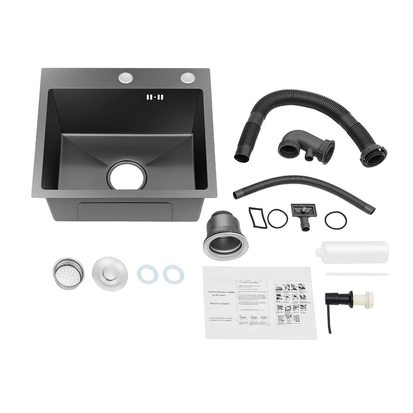 40 x 45 x 20 cm Küchenspüle-Set, Spüle aus Edelstahl 201 mit Abflusskorb und Seifenspender für Küchen, Badezimmer, Waschräume