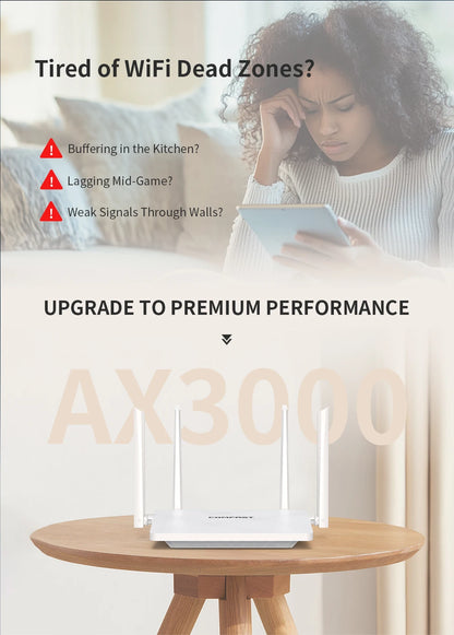 Comfast AX3000 WiFi6 Mesh System Wireless Router 5*5 dBi Antennas Wifi6 Mesh WiFi Router Easy Mesh/Andlink Gigabit Network Ports.