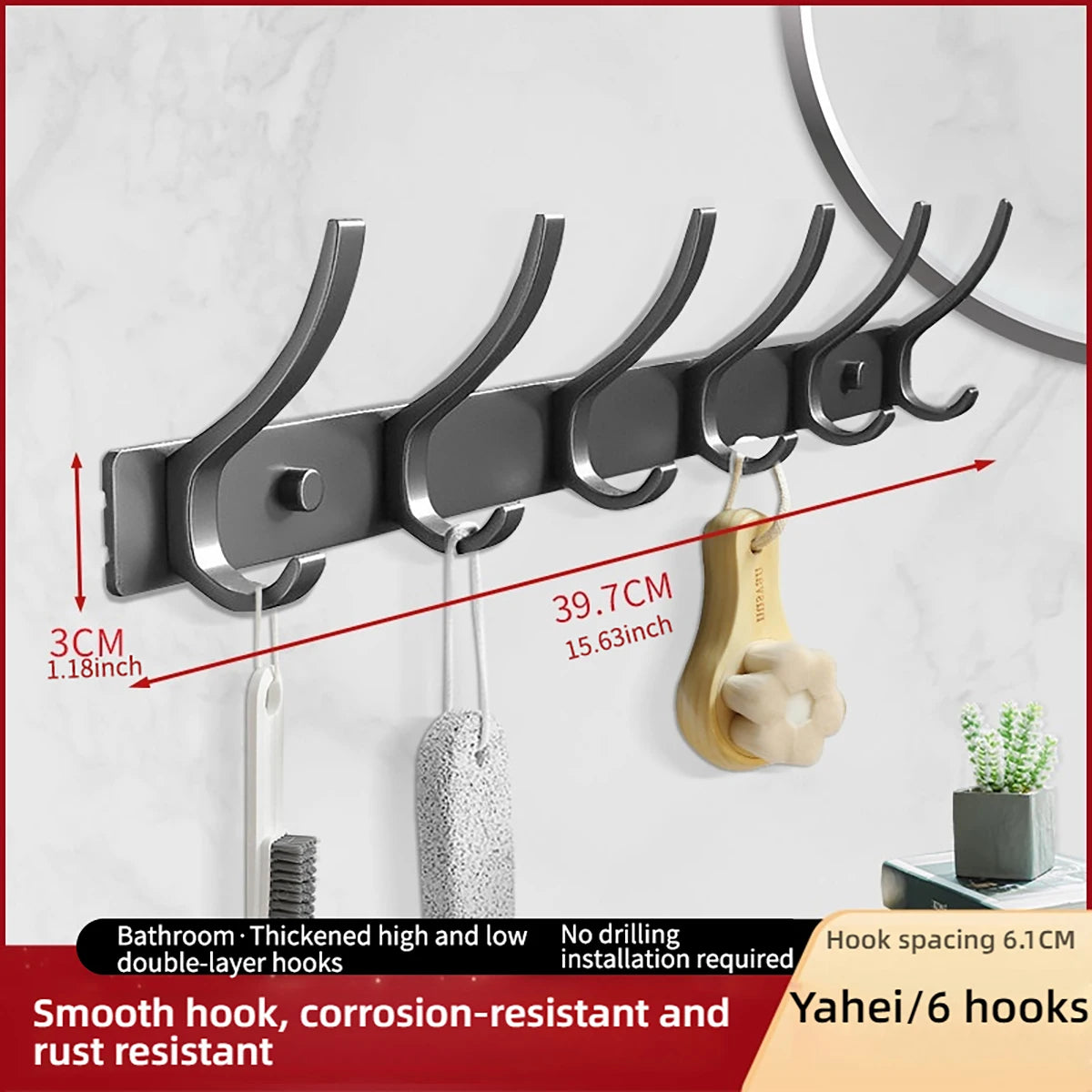 Space Aluminium-Badezimmerhaken hinter der Tür, hohllose Badezimmerhaken, Schlafzimmeraufbewahrung, Wandaufhängerhaken