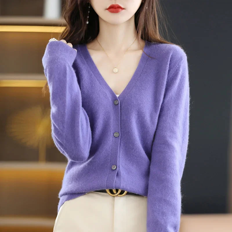 Women's Sweater 2025 Spring Autumn Cardigans V-neck Single Breasted Short Slim Lady Knitwear Tops Solid Korean Fashion Cardigan.