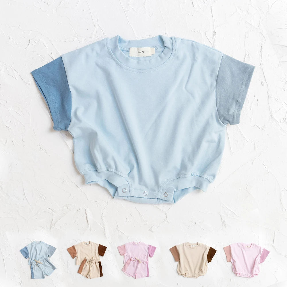 2024 sommer Neugeborenen Baby Jungen Mädchen Übergroßen Strampler Unisex Strampler Für Babys Solide Baumwolle Kurzarm Body Overalls.