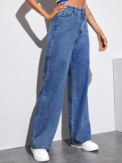 High Waist Straight Leg High Waist Jeans Women's Fashion Autumn 2025 New Style Cross-Border Wish Straight Leg Jeans.