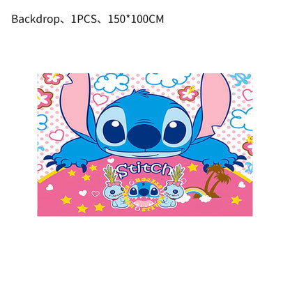 Stitch Party Supplies für Kinder Lilo und Stitch Geburtstag Party Dekorationen Luftballons Banner Tischdecke Hintergrund Geschirr