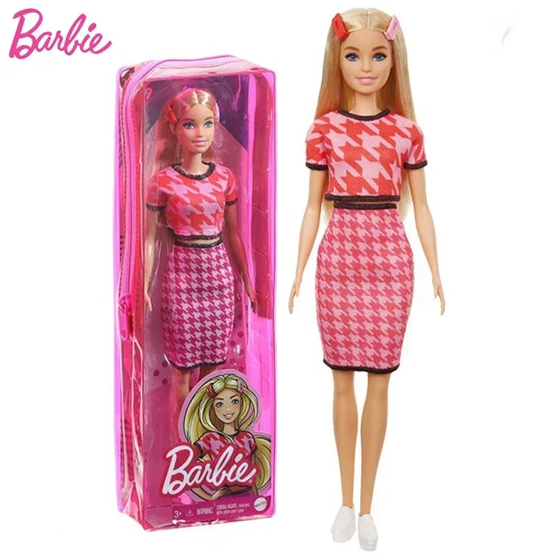 Original Mattel Barbie Fashionistas Doll Floral Dress with Sweet Casual Clothes and Accessories Toys for Girls Collection Gift