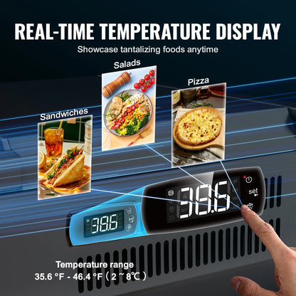 SucceBuy Refrigerated Condiment Prep Station 304 Stainless Body and PC Lid, Sandwich Prep Table with Stainless Guard.