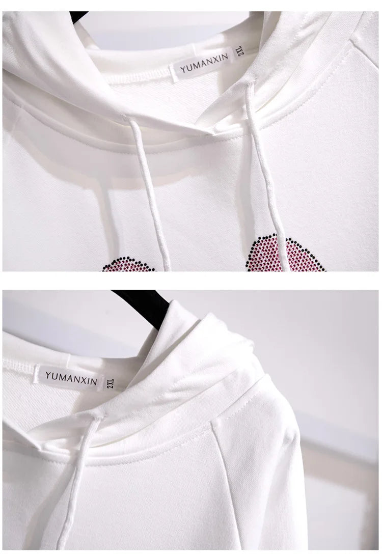 175Kg Plus Größe frauen Fehlschlag 170 Herbst Winter Neue Lose Fleece Cartoon Mit Kapuze Sweatshirt Schwarz Weiß 6XL 7XL 8XL 9XL 10XL 11XL.