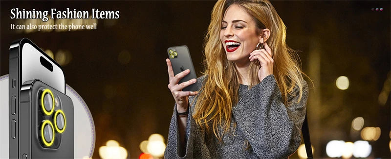 Night Light Luminous Metal Glass Camera Lens Protector for IPhone 16 15 14 1311 Pro Max Plus 12 Mini 16Pro Ring Lens Film Cover.