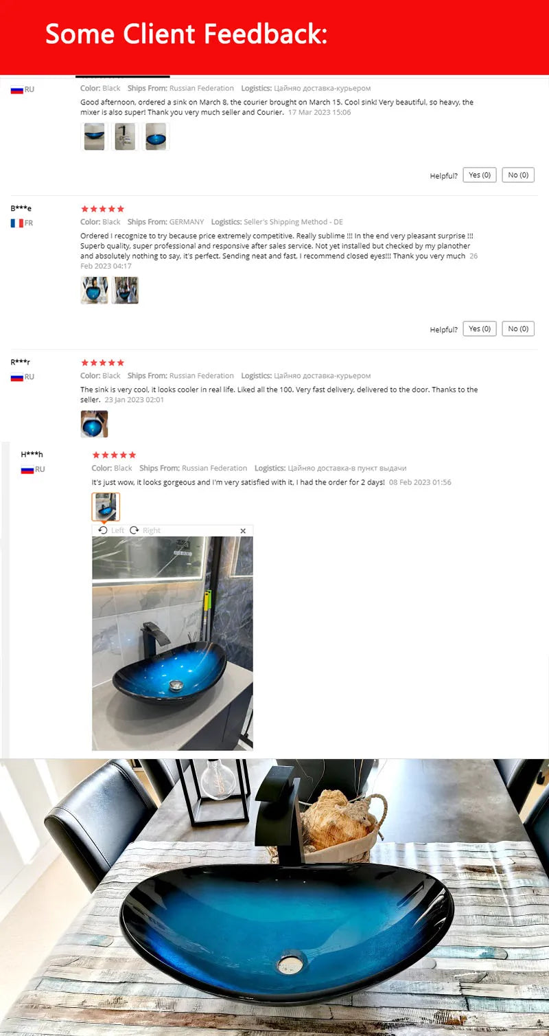 KEMAIDI Badezimmer-Waschbecken, Waschbecken aus gehärtetem Glas, Kombination aus blauem Aufsatzwaschbecken, Waschbecken für Badezimmer, Hotel