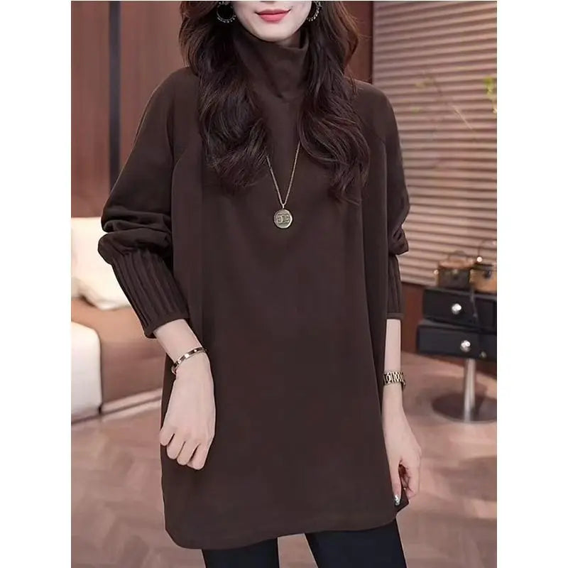 High-necked German Velvet Warm Long-sleeved T-shirt Base Shirt for Women in Autumn and Winter Mid-length Inner Tops.