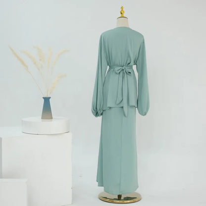 2-teiliges Saudi-Arabien muslimisches Damen-Abaya-Kleid aus Satin für Damen, Islam, Dubai, Urlaub, bescheidene Kleidung, 2024, elegante türkische Robe