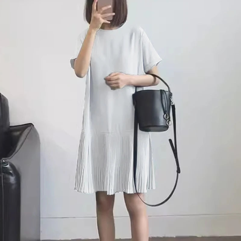 Zanzea lässig solide plissierte Kleid Frauen Sommer Kurzarm knielange Robe 2024 koreanische lose einfache Patchwork Vestido Overs ize.