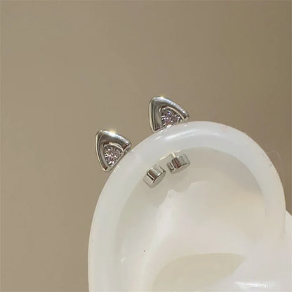 Silver Color Cat's Ear Droplet Shaped Zircon Stainless Steel Ear Bone Nail Earring for Women New Trendy Body Piercing Accessorie