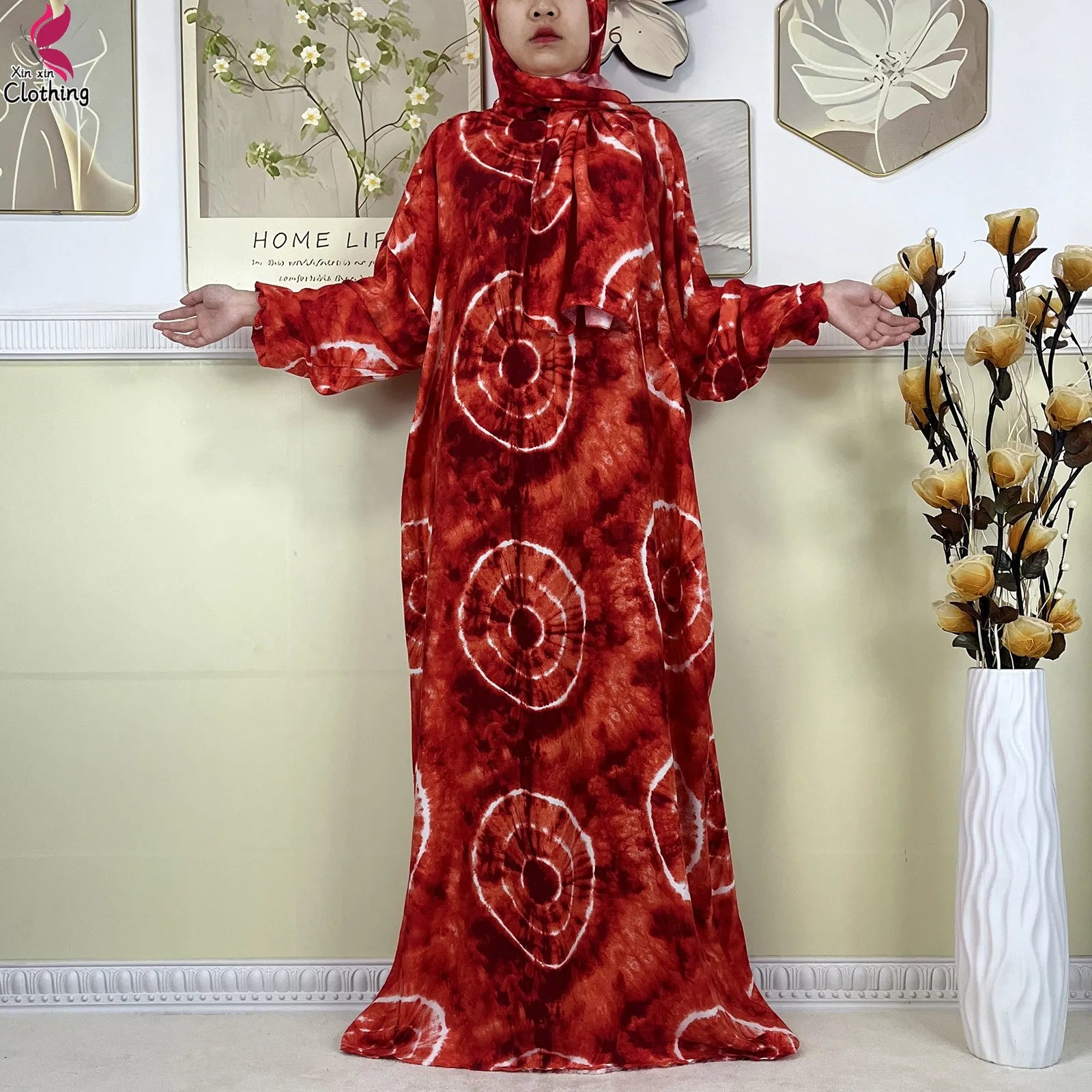 2025 New Muslim Abayas For Women Ramadan Prayer Garment Dubai Middle East Femme Robe Cotton Loose African Dress Turban Attached.