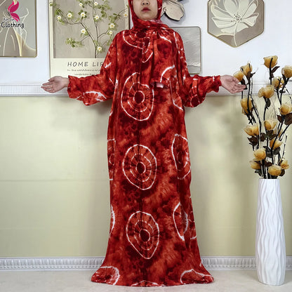 2025 New Muslim Abayas For Women Ramadan Prayer Garment Dubai Middle East Femme Robe Cotton Loose African Dress Turban Attached.