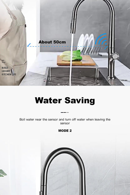 High-end gun gray brass kitchen faucet induction design single handle cold and hot dual control 2 function simple sink faucet